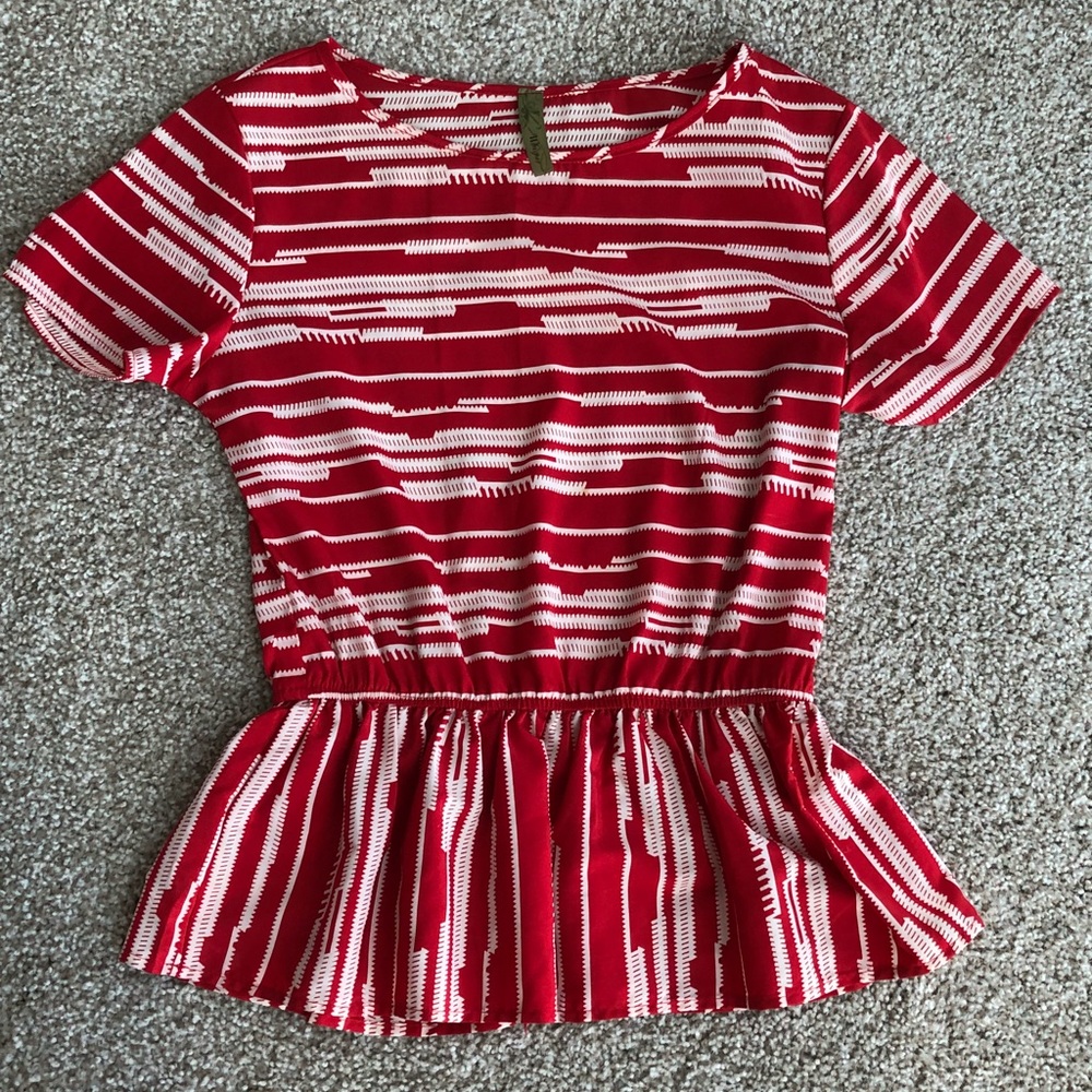 Red and white peplum top